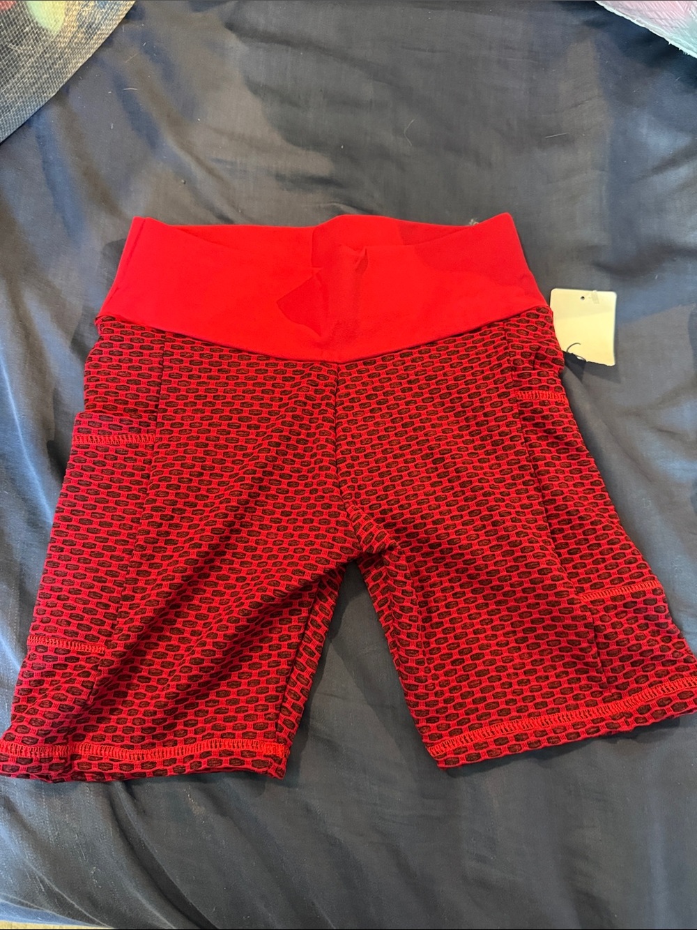 High-Rise Red Textured Bike Shorts for Women